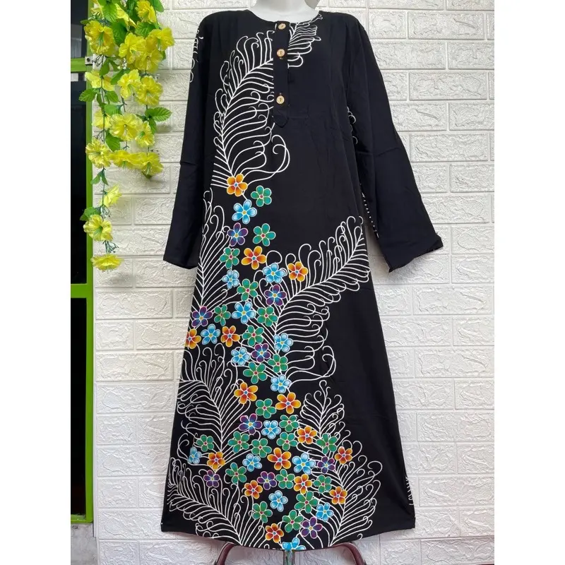 Bisa Cod Longdress Lengan Panjang kencana Ungu Label Biru | Daster Panjang Semata Kaki Baju Tidur Santai Wanita Dewasa Bahan Katun Santung Premium Motif Bunga Terbaru Polka Dot Katun 7