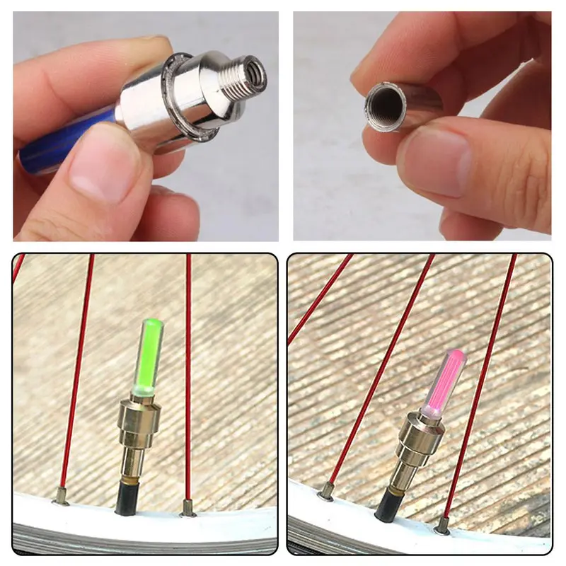Đèn Lung Linh LED Neon Xe Đạp, Bộ 2 Chiếc, Đồ Trang Trí Van, Mũ Niêm Phong Van Bánh Xe Lốp Xe Đạp, Đèn Hậu Nan Hoa Cảnh Báo An Toàn 8
