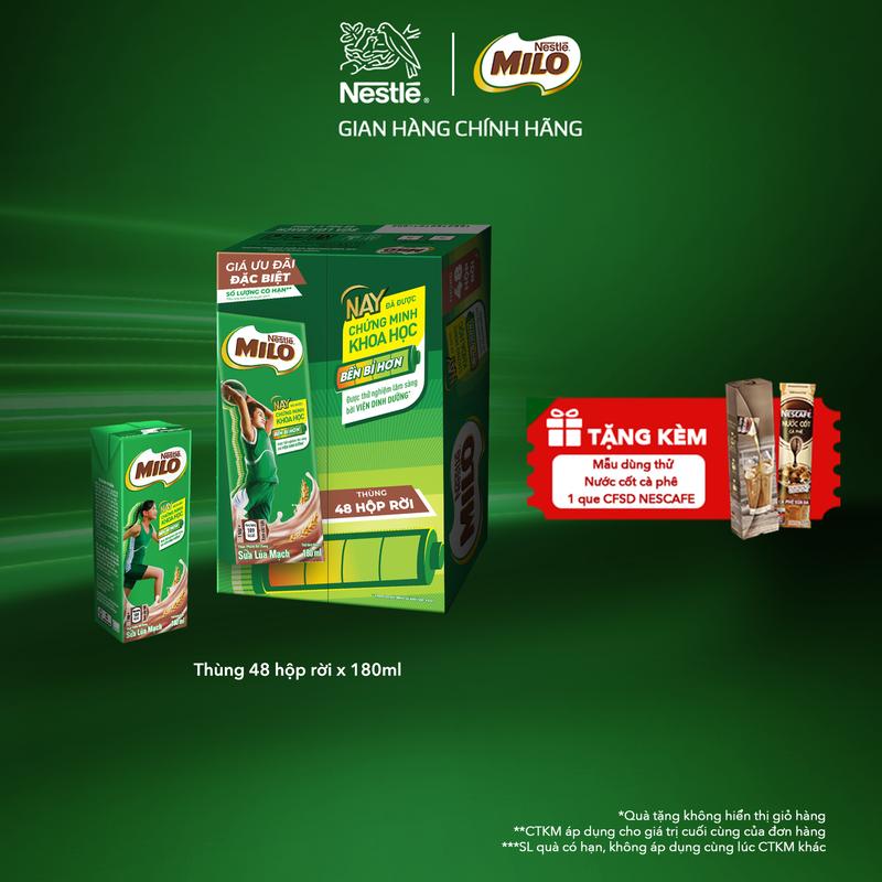 Nestlé VN Sữa lúa mạch Nestlé MILO thùng 48 hộp x 180ml-ST