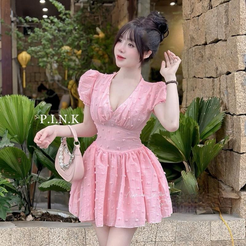 Váy tơ cổ tim tay bồng chân váy xoè xinh hàng thiết kế Nữ Women Top 0
