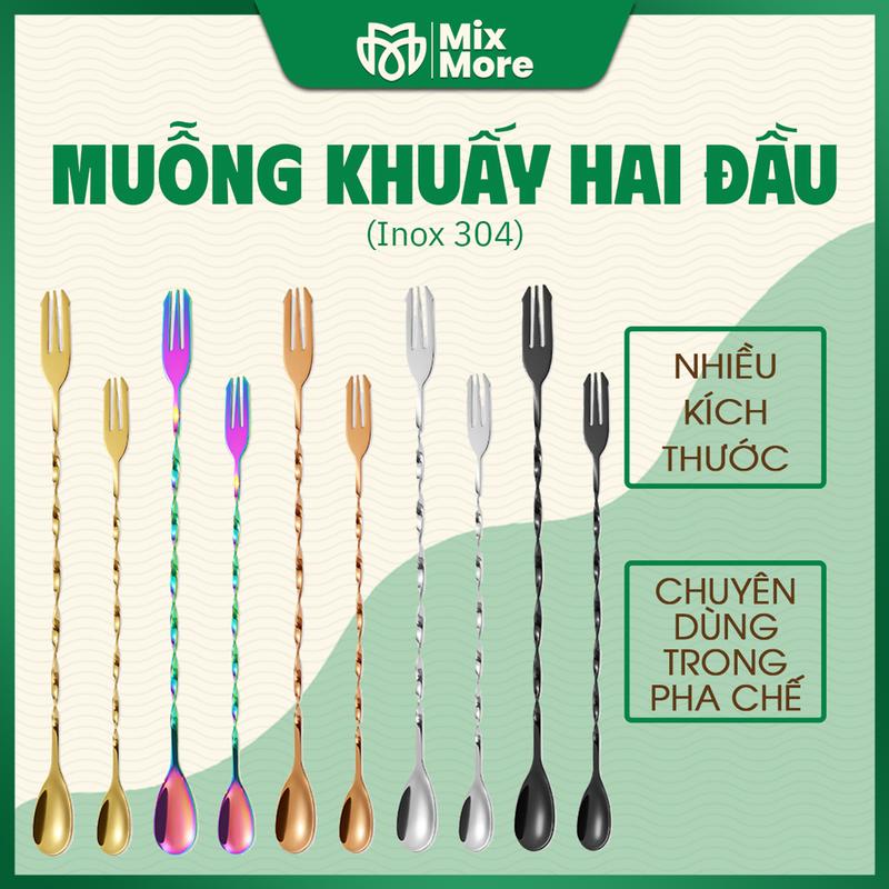 Muỗng khuấy 2 đầu inox 304 thìa barspoon pha cooktail cà phê trà cao cấp sang trọng Mixmore