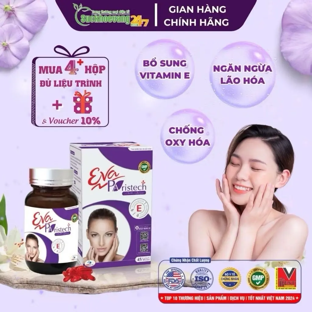 ￼Viên uống USADENALI Eva Paristech bổ sung vitamin E, chống oxy hóa, hạn chế lão hóa da, giúp làm đẹp da - Hộp 45 viên
