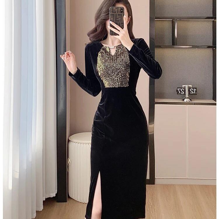   Na Na Shop  A03 Váy Nhung co giãn 4 chiều - phù hợp dự tiệc cưới nhà hàng - sang trọng  váy trung niên 