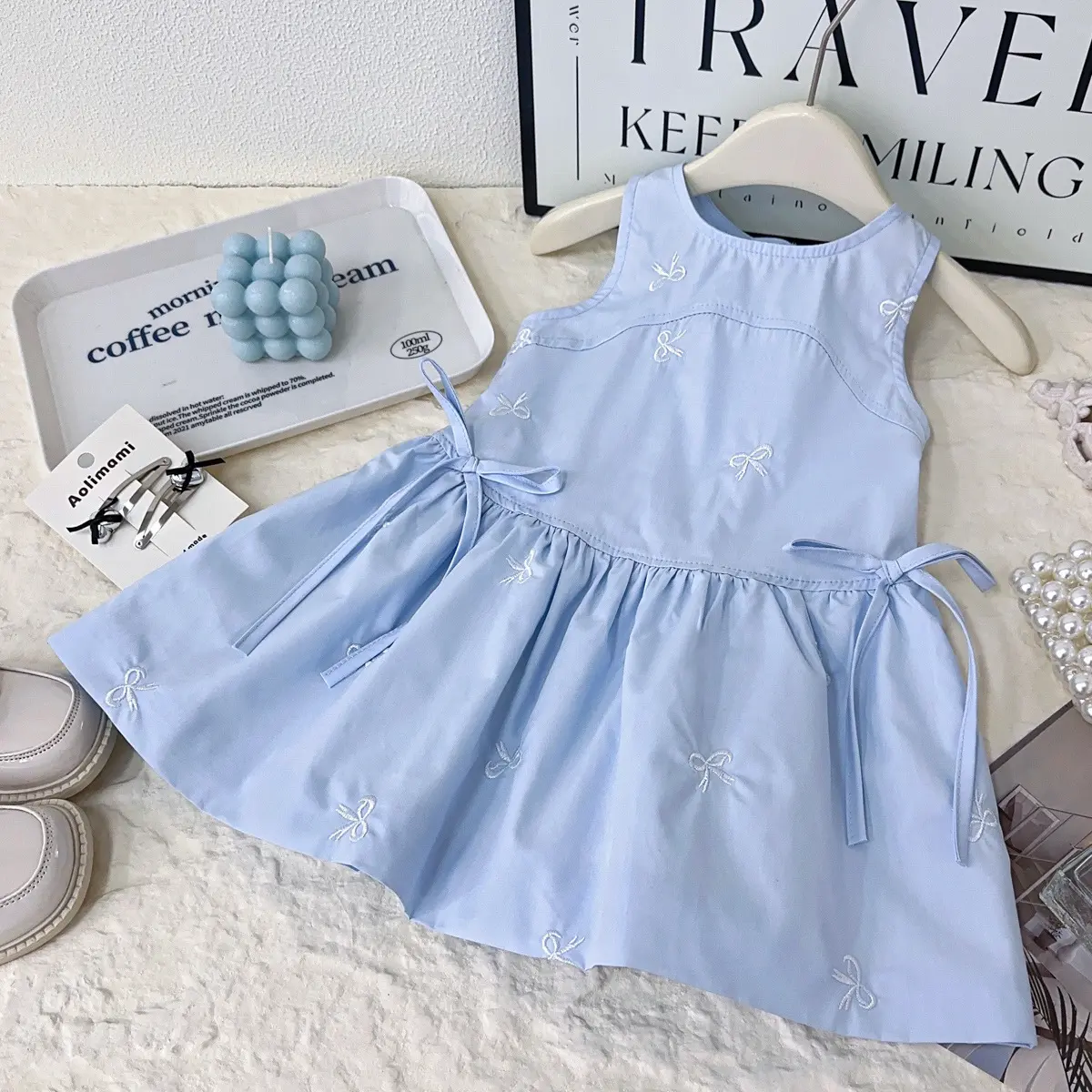 Girls' Dress 2025 Summer Sleeveless Vest Dress New Baby Girl Bow Embroidered Dress