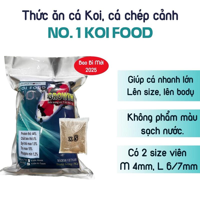 No.1 koi food GROWTH 5KG , Thức ăn cho cá Koi No.1 nhanh lớn túi,cám cá trong cont, cám 4.0