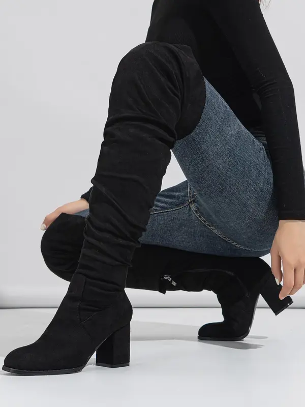 Women's 2024 Trendy Fashionable Solid Color Pointed Toe Boots, Elegant Zipper Design over the Knee Boots for Daily Wear, Botas Para Mujeres, Fall Outfit, Botas 7