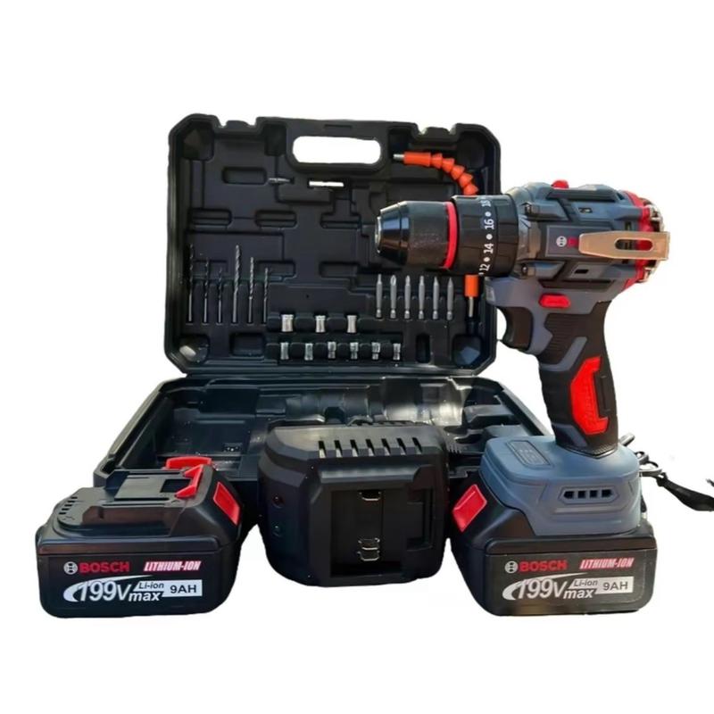 Máy khoan bosch 199v 10mm 3 chức năng có búa đầu auto lock chân pin phổ thông tặng 25 món phụ kiện maykhoan  bosch