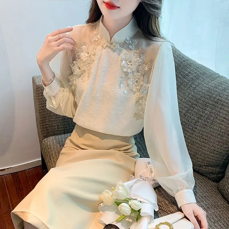 N71532# Tops For Women Vintage Chiffon Chinese Style Womens Tops