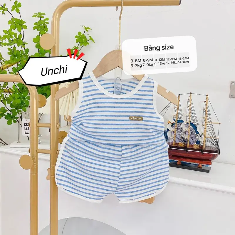 (Bl04) Bộ quần áo ba lỗ chất liệu gỗ sồi mềm mát hàng unchi cho bé trai, bé gái 3