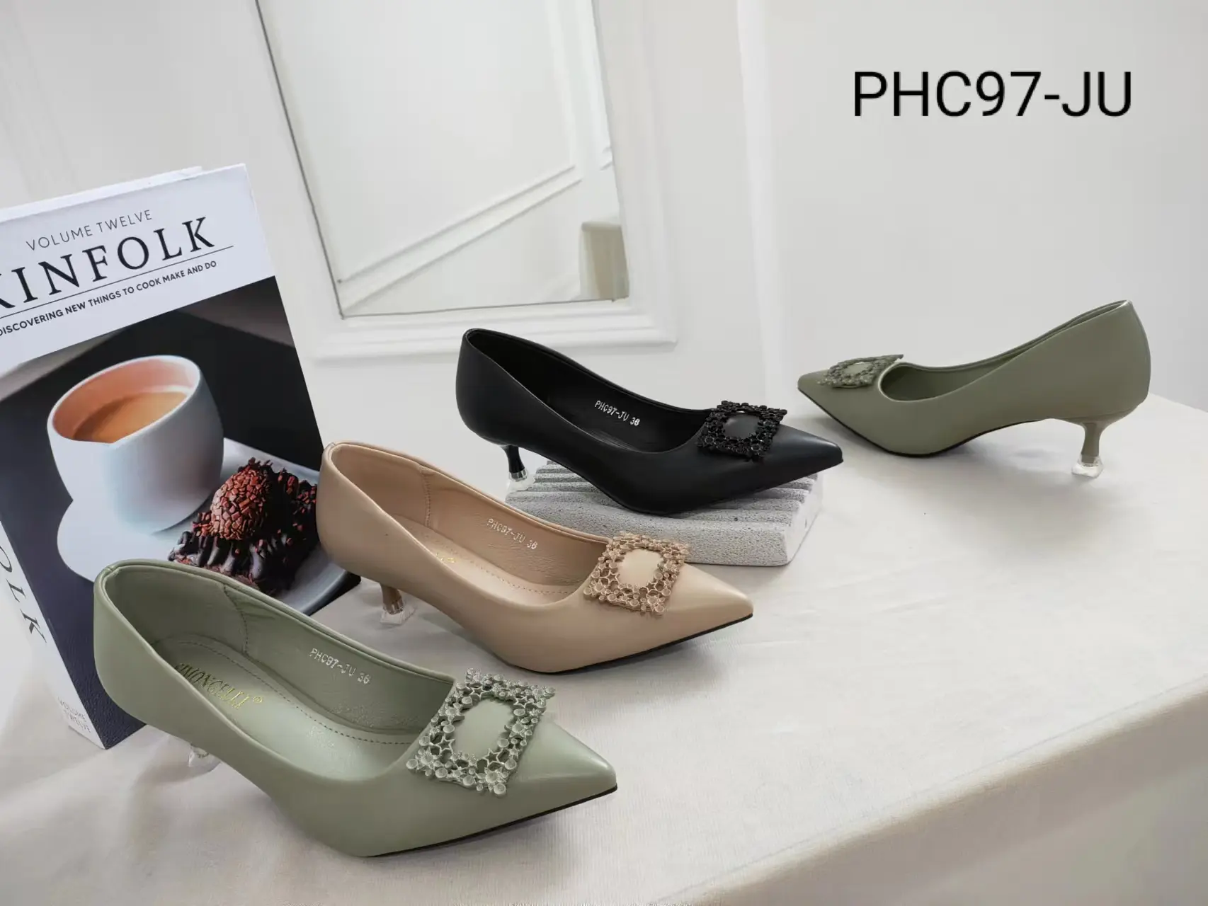 Simoncelli Sepatu Wanita Heels 5 cm Polos Sepatu Kerja Kuliah Pesta Heels Kerja Hitam Black Khaki Elegant Import PHC97-JU Heels Shoes
