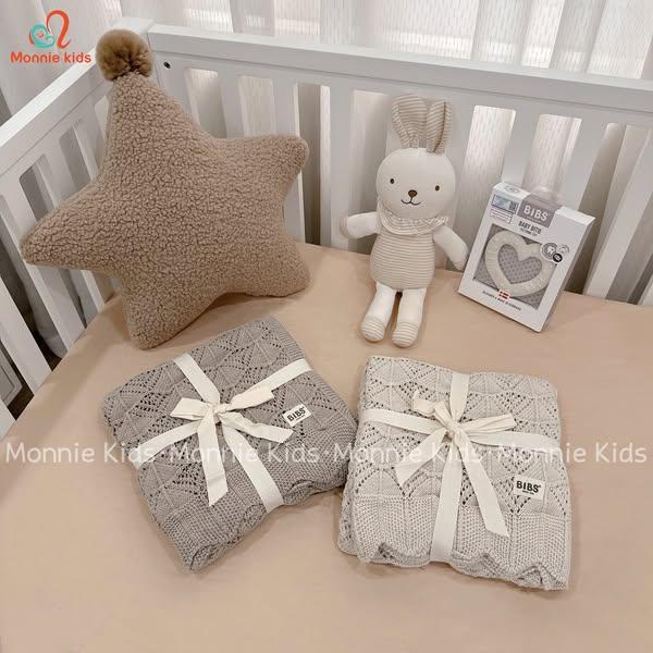  Chăn đắp dệt kim Bibs Knitted Wavy cho bé 70x100cm mền đắp trẻ em cotton organic - Monnie Kids 