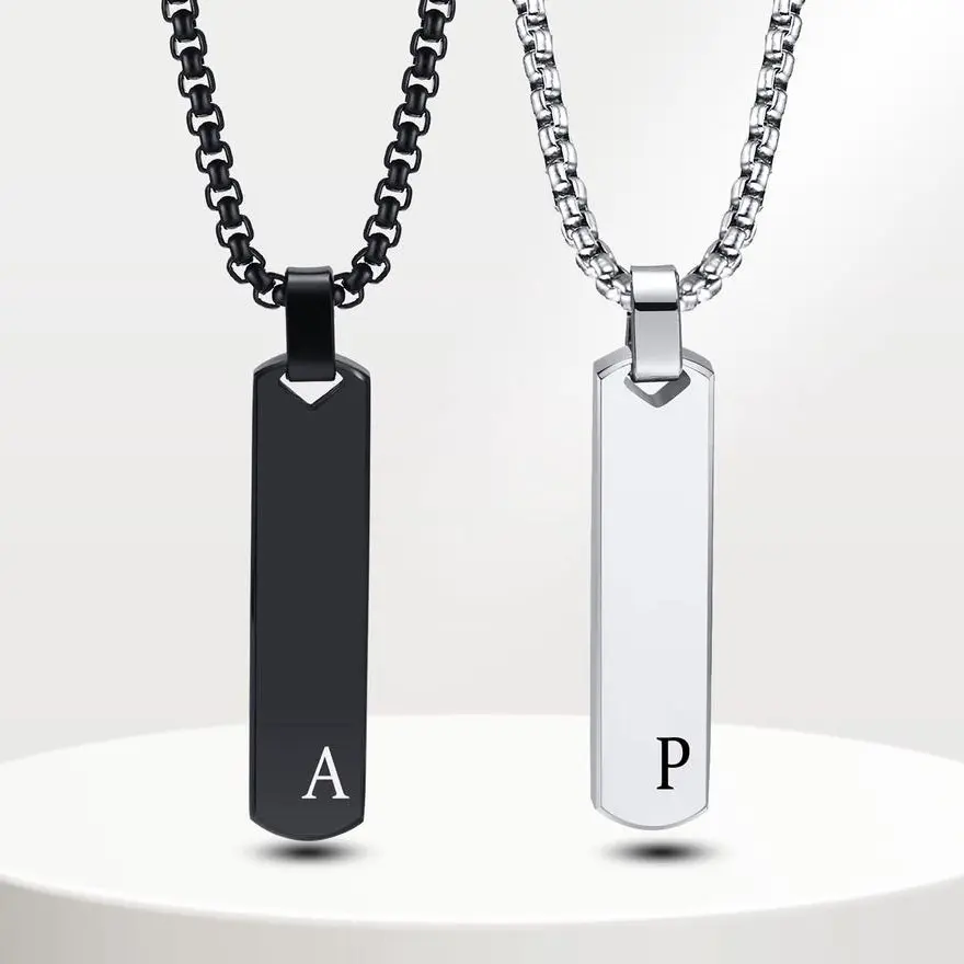 LP Initial Personalized Letter Vertical Bar Necklace for Men Women,Stainless Steel Jewelry Gift for Him