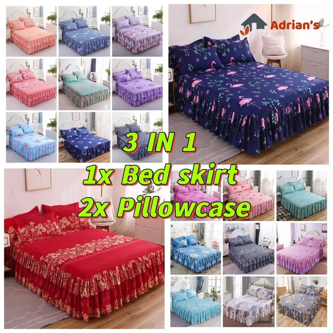 All restore 3IN1 KING QUEEN Size Cadar Ropol Set BedSheet 2xPillow case 1xBedsheet Soft
