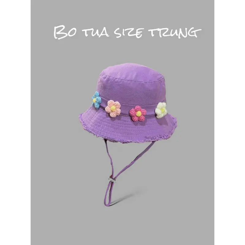 Mũ cho bé gái vành kết hợp hoa , Mũ bucket, mũ vành cho bé họa tiết dễ thương hot trend 1