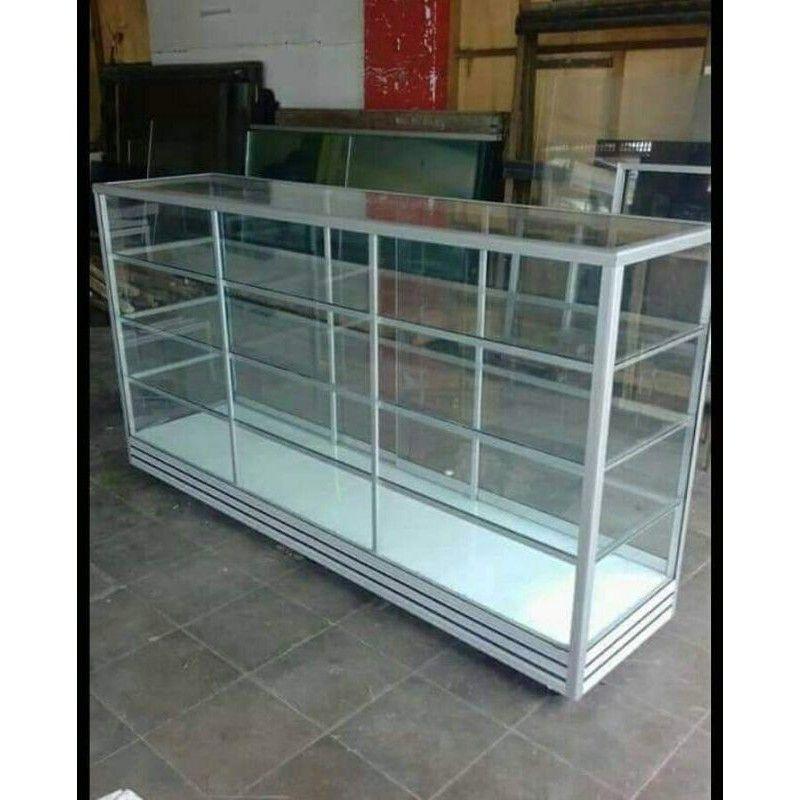 ETALASE 1,5 Meter Kaca Almini Aluminium Alumunium Rak Serbaguna Tempat Penyimpanan Barang Multifungsi Geser Sliding Buka Tutup Bufet Buffet Lemari Minimalis Kaki Roda Kokoh Kabinet Cabinet Lemari Pakaian Baju Lamongan Tuban Bojonegoro Gresik Kunci 4