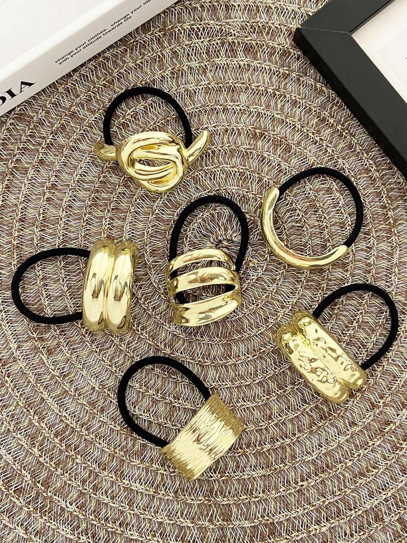 Product Introduction of Texture Metal & Solid Color Metal Hair Tie Set, Casual Simple Style Hair Accessories for Women & Girls, Minimalist Headwear Suitable for Thick Hair 2