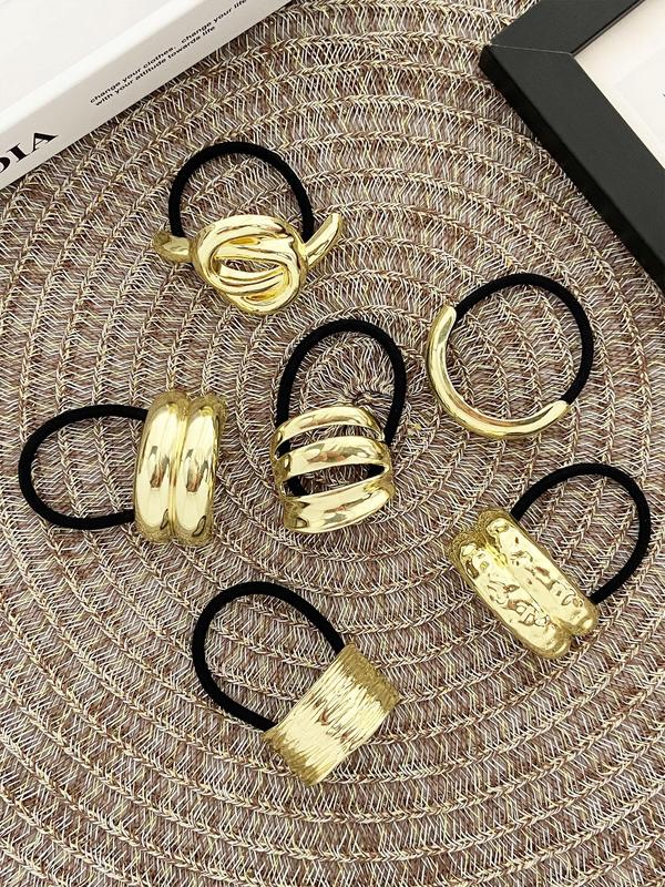 Texture Metal & Solid Color Metal Hair Tie Set, Casual Simple Style Hair Accessories for Women & Girls, Minimalist Headwear Suitable for Thick Hair 2