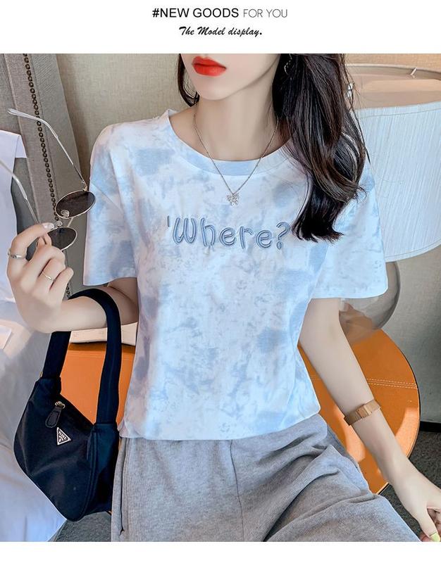 Product Introduction of M58 Embroidered Short Sleeve T-shirt Women's Loose Bottoming Shirt Large Size Top 2022 New Spring and Summer New Ins Fashion Half Sleeve 10