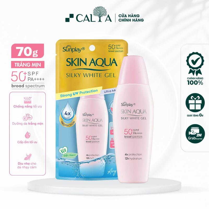 Kem Chống Nắng Sunplay Hồng Dưỡng Trắng - Sunplay Skin Aqua Silky White Gel SPF50+ PA++++ 30g 70g