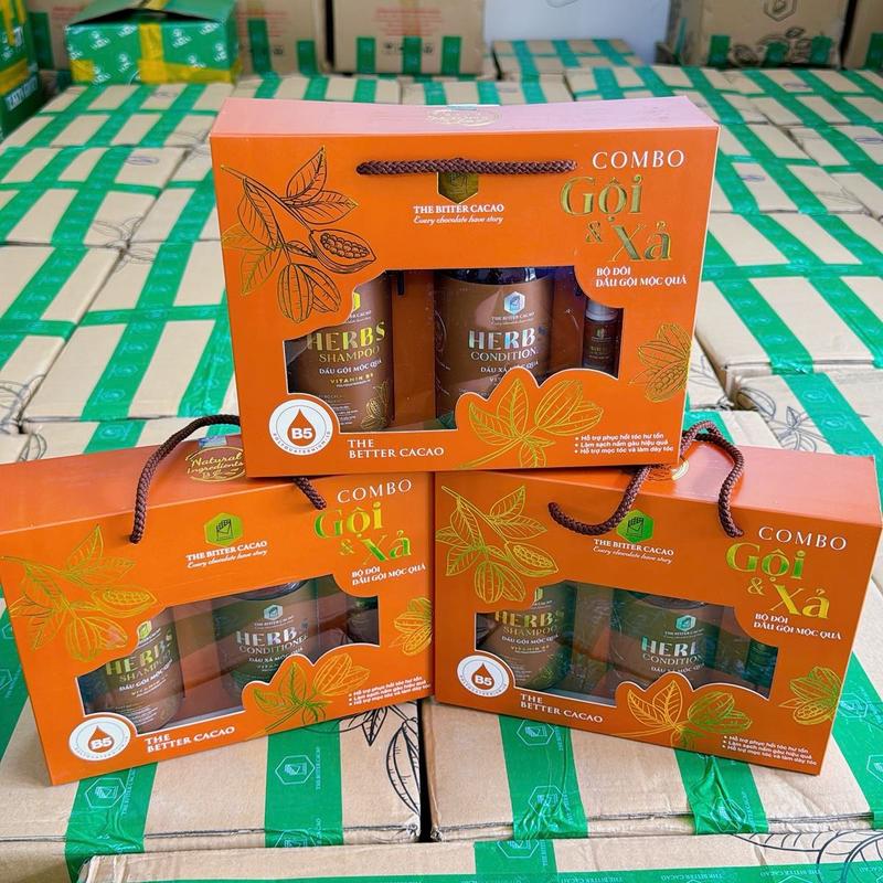 Bộ đôi dầu gội xả Mộc Quả HerBS Thebittercacao [ Giảm gàu, ngăn ngừa và giảm gãy rụng tóc, giúp tóc chắc khoẻ hơn ]