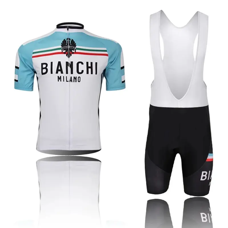 BIANCHI Outdoor Sports Mountain Bike Road Bike Cycling Top and Pants Breathable Quick-Dry Short Sleeve Set Cycling Gear High Elastic Pants Shock Absorption Cushion