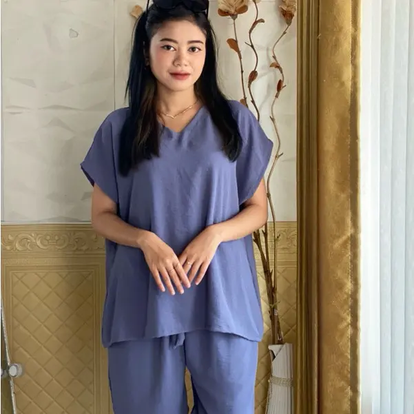 HARGA SPECIAL 3PCS ONE SET SETELAN BAJU WANITA / HOTPANS BAHAN CRINKLE AIRFLOW / CELANA PENDEK WANITA / BAJU TIDUR LENGAN PENDEK LD 120 7