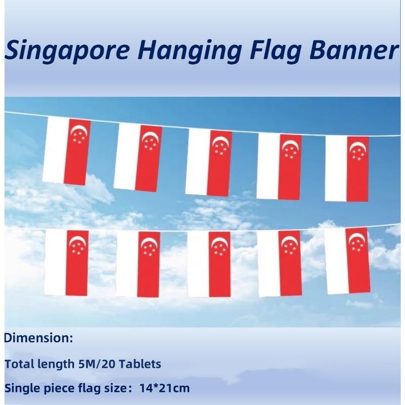 Product Introduction of SG [READY STOCK] 5/10M Singapore Flag String 14*21CM Hanging Flag NDP Celebration National Day Party Decoration 7