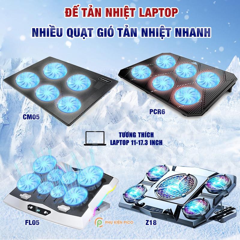 Đế Tản Nhiệt Laptop Gaming Z18 FL05 PCR6 CM05 nhiều quạt, Giá Đỡ Laptop 17.3 Inch, Làm Mát Nhanh, Chống Ồn