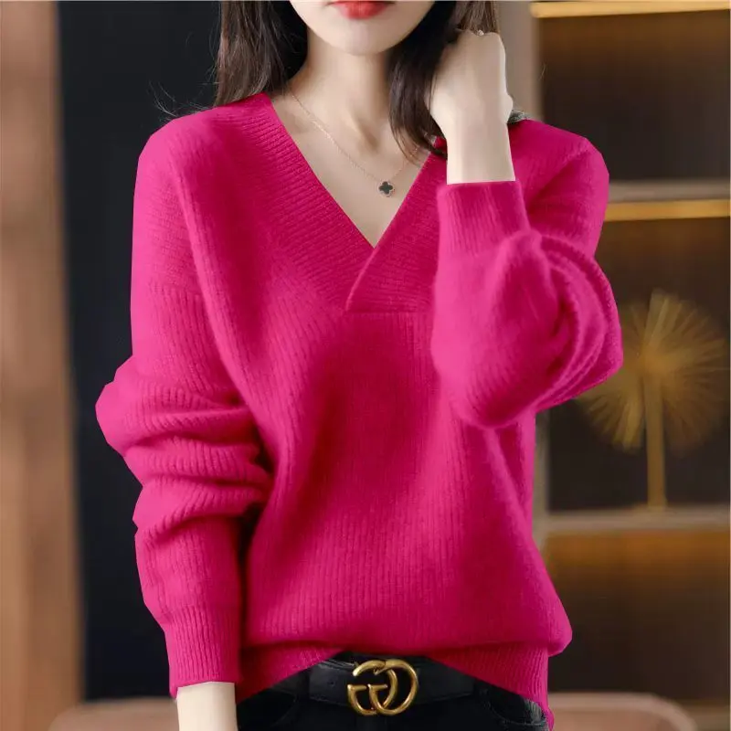 Áo Len Dệt Kim, Dành Cho Nữ, Dáng Rộng Vừa Vặn, Dáng Rộng Vừa Vặn, Cổ Chữ V, Áo Len Dày, Thích Hợp Cho Mùa Thu Và Mùa Đông, Hàng Mới Về Năm 2024, Có Thể Mặc Ngoài Trời
