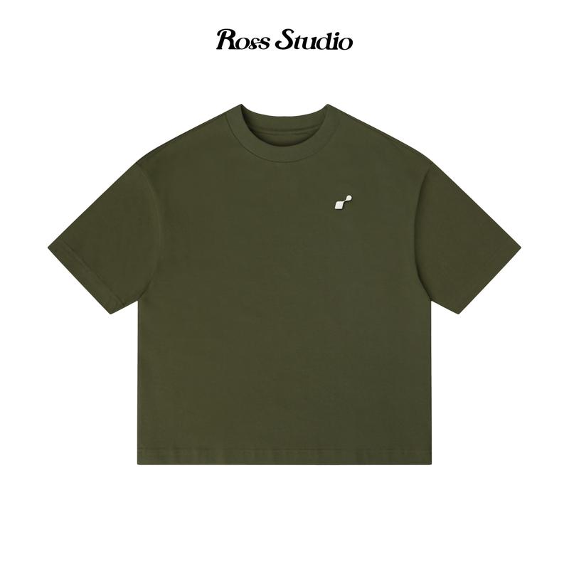 Áo Thun ROSS STUDIO Xanh Rêu Cotton 280gsm Logo Kim Loại - R IC MOSS GREEN