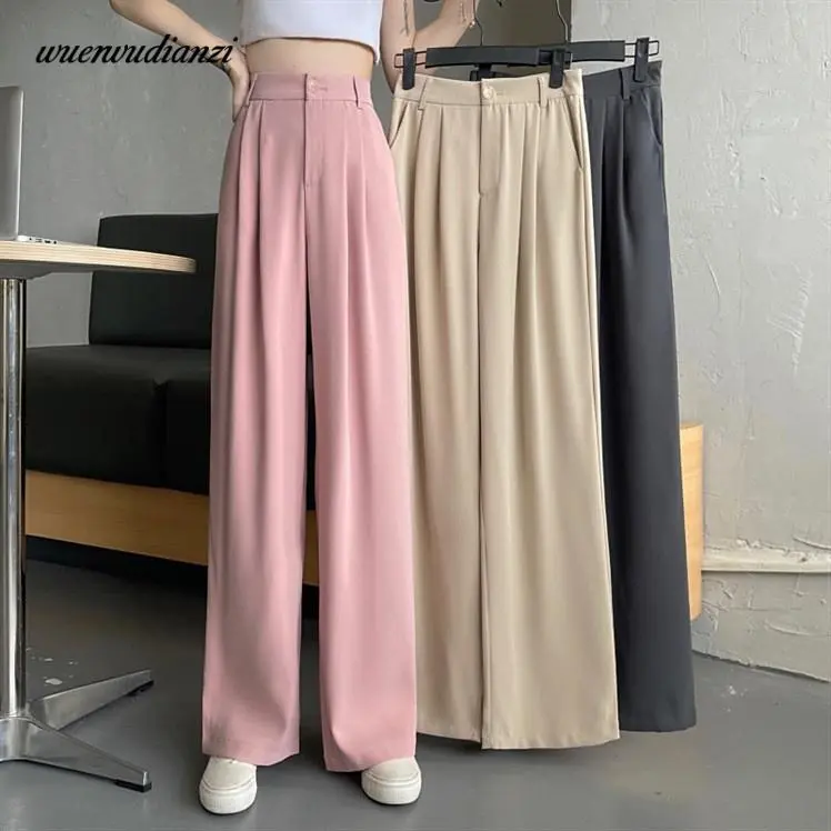 Plus Size Straight Suit Pants Women's Summer New Korean Style Drooping Wide-Leg Pants High Waist Simple Solid Color Casual Trousers Fashion