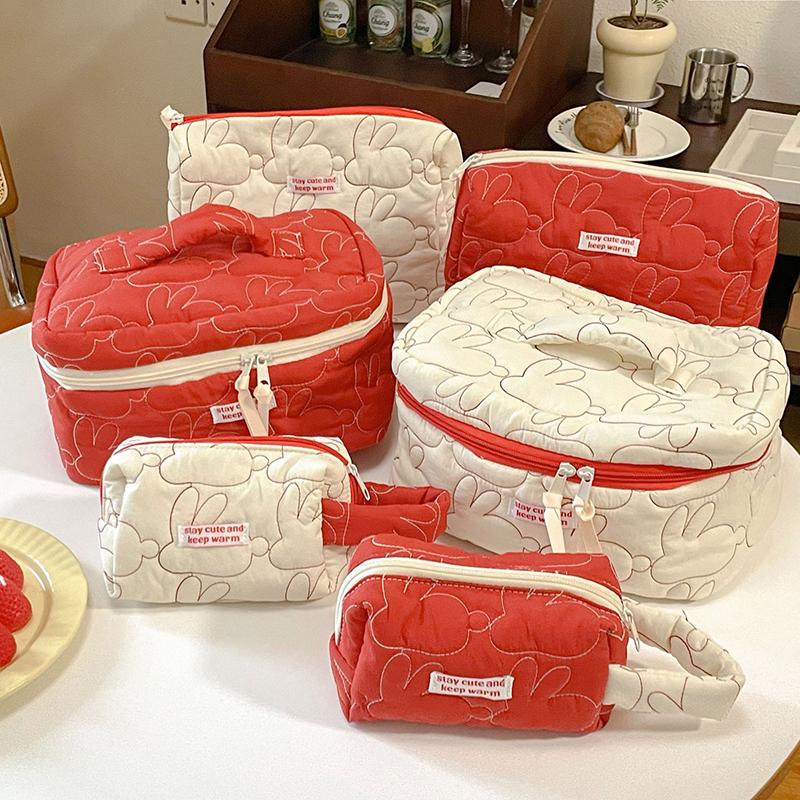 Rabbit Quilted Cotton Flip Cosmetic Bag Cases 