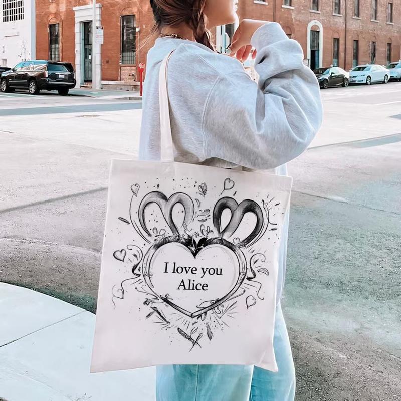 Heart Pattern Outlining Deep Affection Canvas Bag, Creative Handbag, Unique Heart Pattern Outlining Deep Affection Bag, Gift for Girlfriend 3