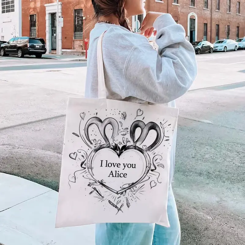 Heart Pattern Outlining Deep Affection Canvas Bag, Creative Handbag, Unique Heart Pattern Outlining Deep Affection Bag, Gift for Girlfriend 3