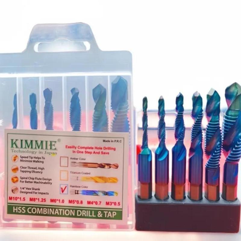 Bộ 6 mũi khoan taro Kimmie , khoan tạo ren bằng 1 thao tác, khoan dễ dàng lên sắt , nhôm , inox, gỗ, nhựa số ly từ 3ly đến 10ly có không bảo hành có vn có vn