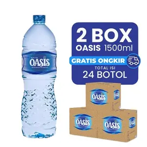 2 Box Oasis Kemasan 1500ml (Isi 24 Botol). Air putih yang memiliki kadar Ph standar harga terjangkau. Mineral Water.