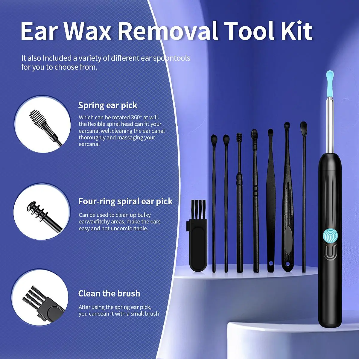 2023 New 1 Set Ear Wax Removal Tool with Camera, Portable Typec Rechargeable Ear Cleaner