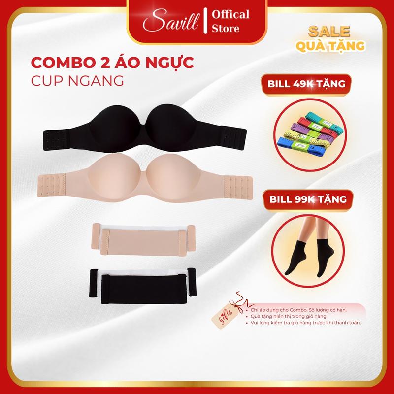 Combo 2 Áo ngực không dây cúp ngang mút mỏng, Set 2 Áo lót nữ không gọng mặc váy hở lưng SAVILL A218 Women Voi Bra Nhung Voan