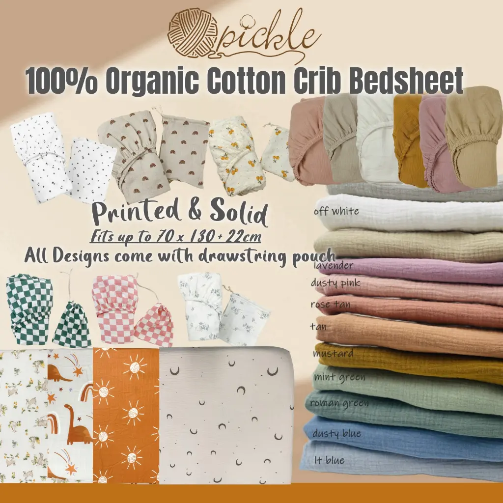 100% Organic Cotton Crib Fitted Bedsheet Printed Solid Nordic Colors & Designs With Drawstring Pouch Cotton Crib Cot