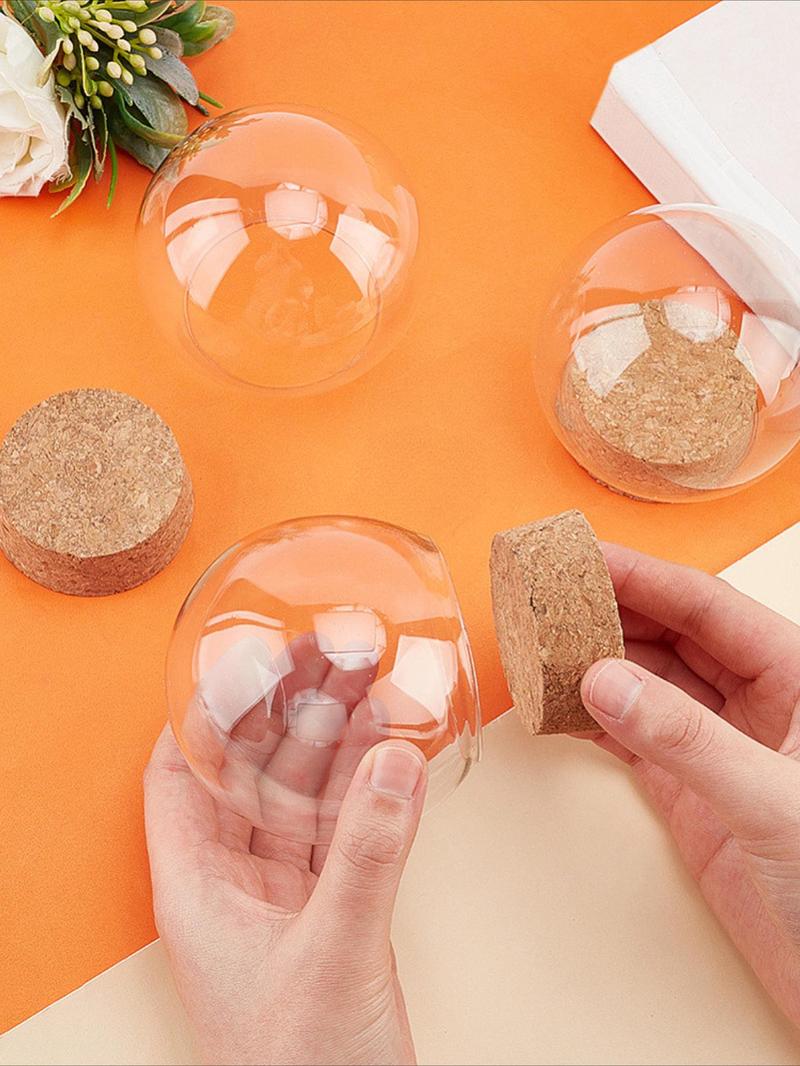 Product Introduction of Glass Dome Cover Display Case, 4 Sets Clear Glass Cloche Bell Jar Terrarium with Cork Base, Round Clear Display Case for Home Decor 3