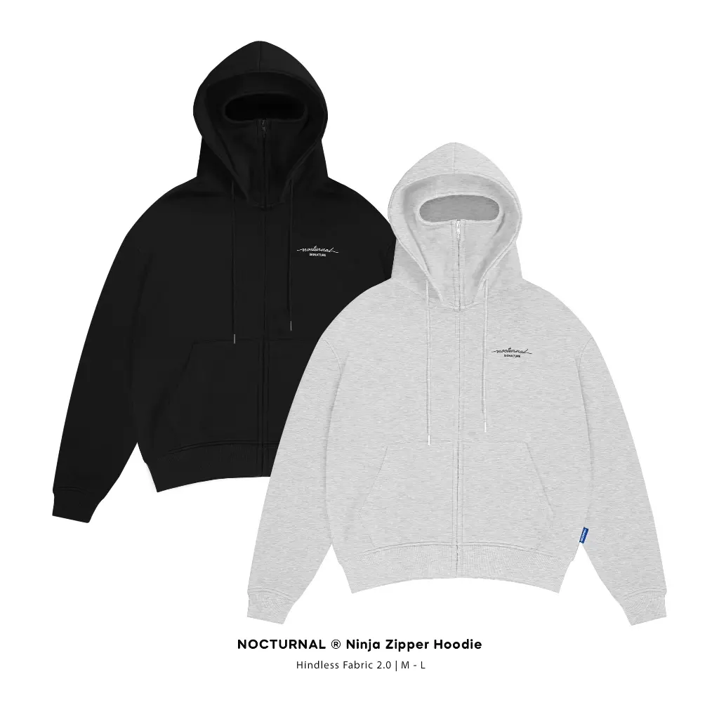 Áo khoác kéo Ninja Zipper Hoodie NOCTURNAL Vải 2 Da Chống Nắng Cực Tốt Hindless Fabric 2.0 Unisex Localbrand