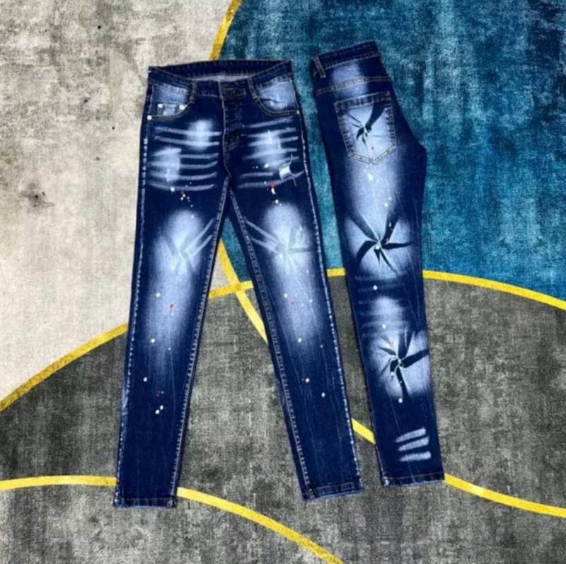 Quần jean nam xanh lóc xoáy whas màu vảy sơn chất bò co dãn form body mẫu mới cao cấp quanjean nam jeans  dsq Pants Menswear
