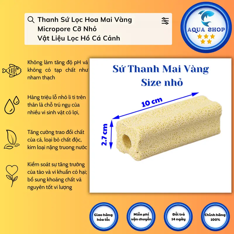 Thanh Sứ Lọc Hoa Mai Vàng Micropore Cỡ Nhỏ - Vật Liệu Lọc Hồ Cá Cảnh 0