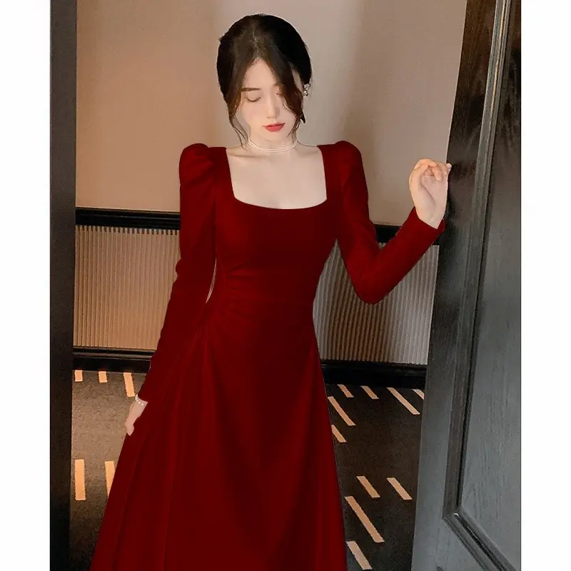 7861 summer korean red long dress fitted backless formal prom dress elegant sexy cocktail christmas dress 6