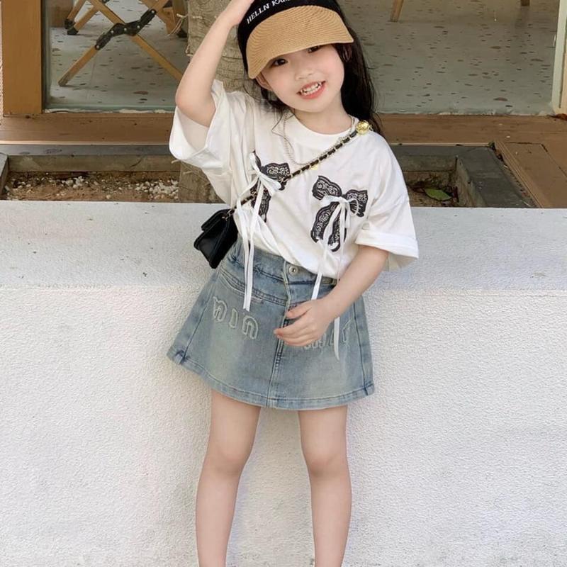 MỘC BABY STORE Set chân váy jean kèm áo cotton xinh yêu cho bé diện đi chơi 10-30kg