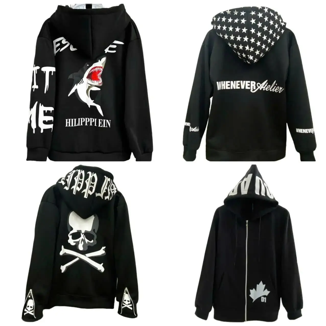 ÁO HOODIE ZIP KHOÁ ĐẦU LÂU ,ZIP KHOÁ MŨ NGÔI SAO,ZIP KHOÁ CÁ MẬP,CHẤT LIỆU VẢI NỈ BÔNG DÀY DẶN NAM NỮ Menswear TOP áo  philipp Dài Tay Nhung Kem Shirt