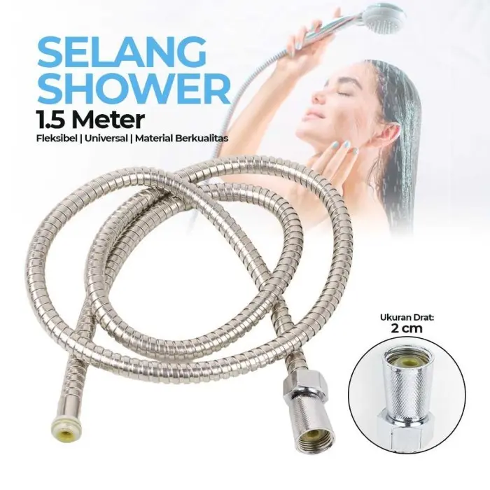 Selang Shower Jet Kloset Kamar Mandi Fleksibel 1/2 Inci Tebal / Selang Fleksibel Hand Shower Shower Hose Selang Kamar Mandi 150cm / selang closet 0,5 inch 2cm  kran keran double cabang on off stop kran 150 cm anti karat anti bakar anti luntur