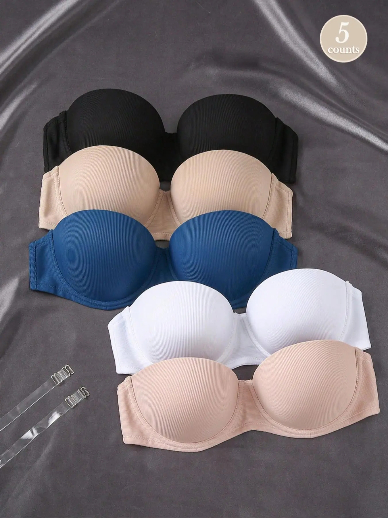 Women's Solid Color Push Up Strapless Bra, Soft Comfortable Breathable Lingerie for All Seasons