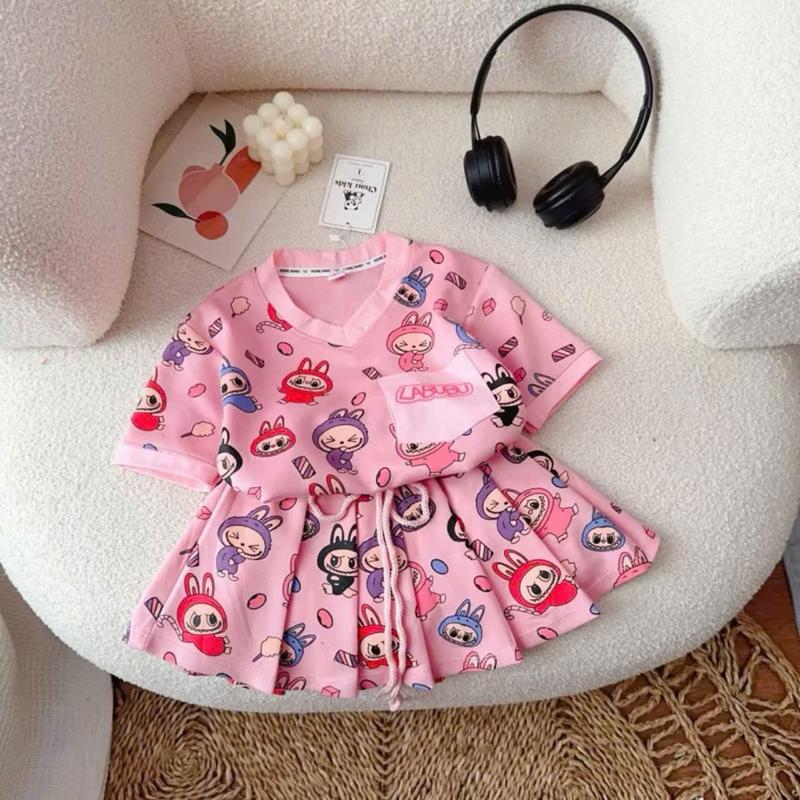 Set Bộ Váy Xếp Ly LABUBU C.L Dành cho bé gái sz 9-44kg. CÓ 2 MÀU HỒNG - BE ,( Có Lót Quần Trong) Chất liệu tixi Có Thể GIẶT MÁY