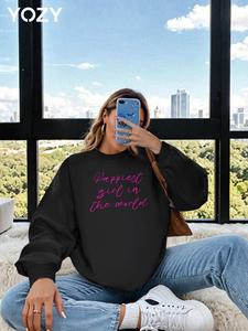 YOZY Women's Letter Print Drop Shoulder Sweatshirt, Casual Long Sleeve Round Neck Pullover for Fall & Winter, Women's Clothes for Daily Wear